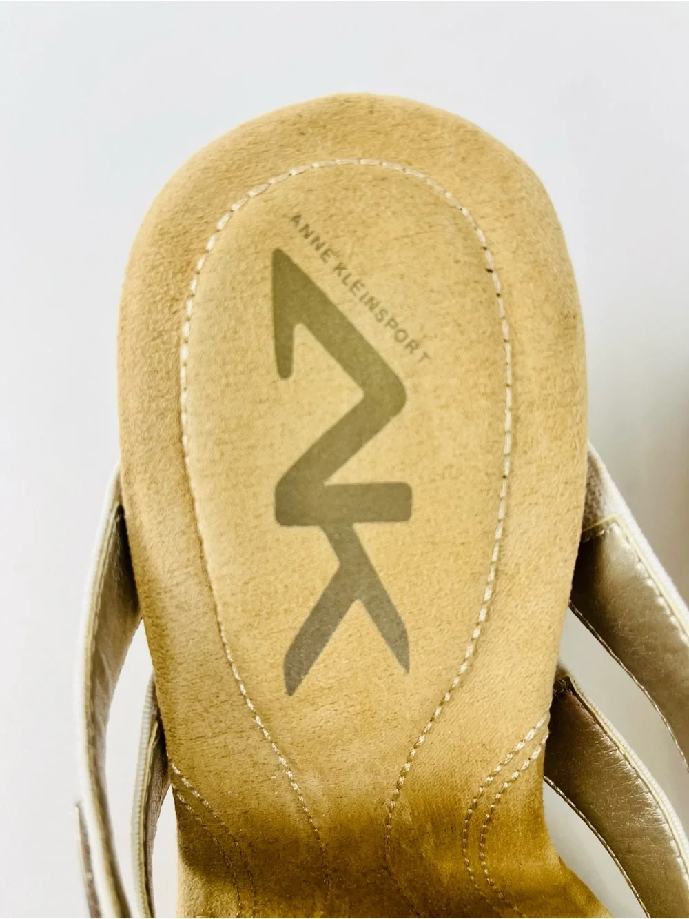 Anne Klein Sport Lakeisha Wedge Sandals Gold Shimmer Textile Bands Size 8
